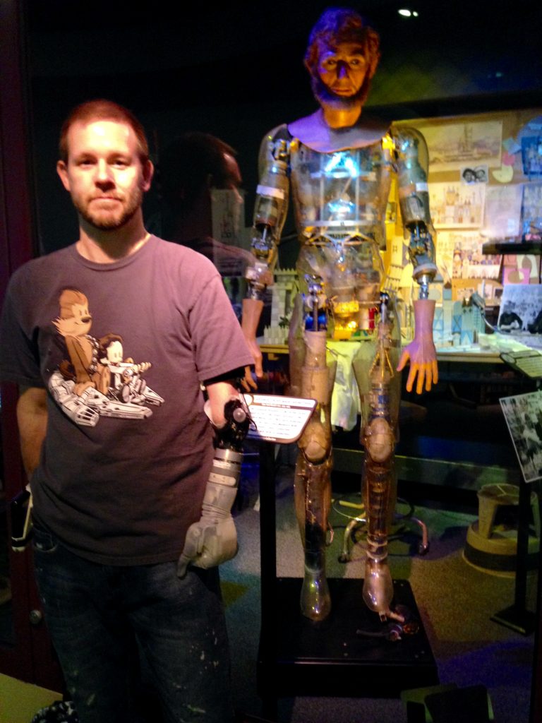 Wallace, with the Abraham Lincoln Audio-Animatronics figure, at Disney 