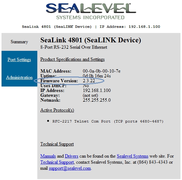 SeaLINK Determine Current Firmware version
