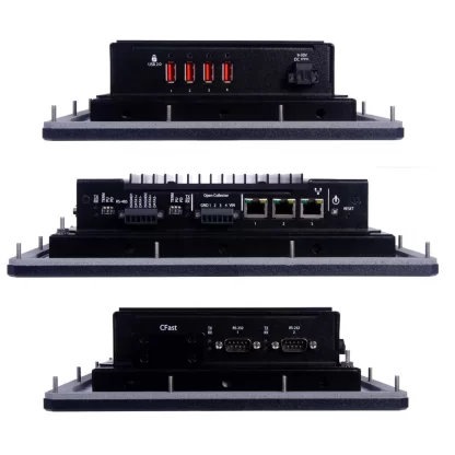 3 views of the HazPac-10 showing all the connection types: Ethernet, Serial, USB and Digital Interfaces