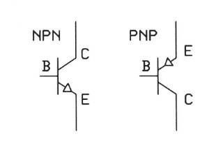 Schematic-diagram symbols for an NPN and a PNP transistor