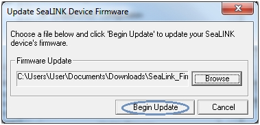 SeaLINK Click Begin Update Button