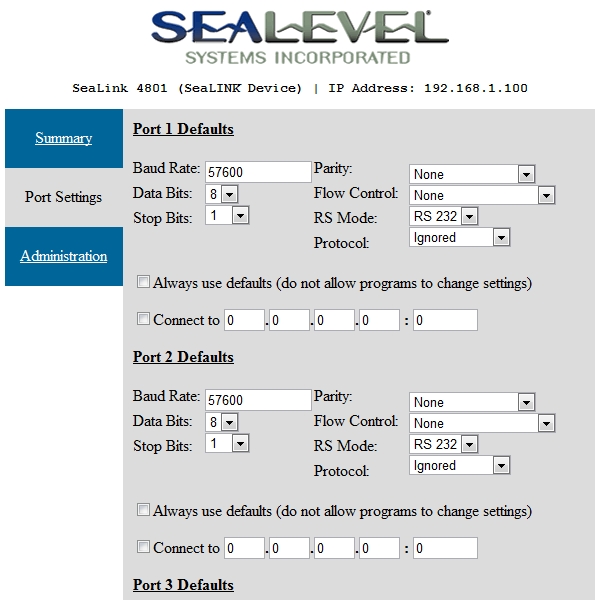 SeaLINK Web Configuration Utility