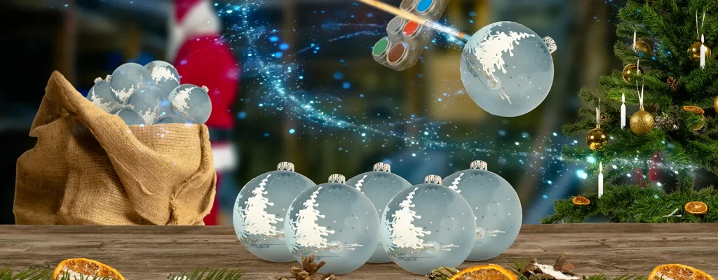 Glance into santa's magical workshop while making christmas tree balls in a magical way