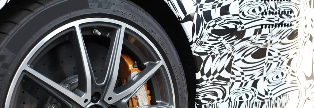 Closeup view of a car tire