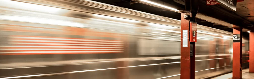 Speeding subway train long exposure image