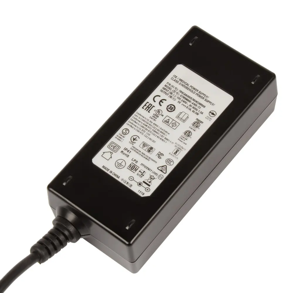 Power Supply with Locking Connector, 100-240VAC to 5VDC @ 8A, with