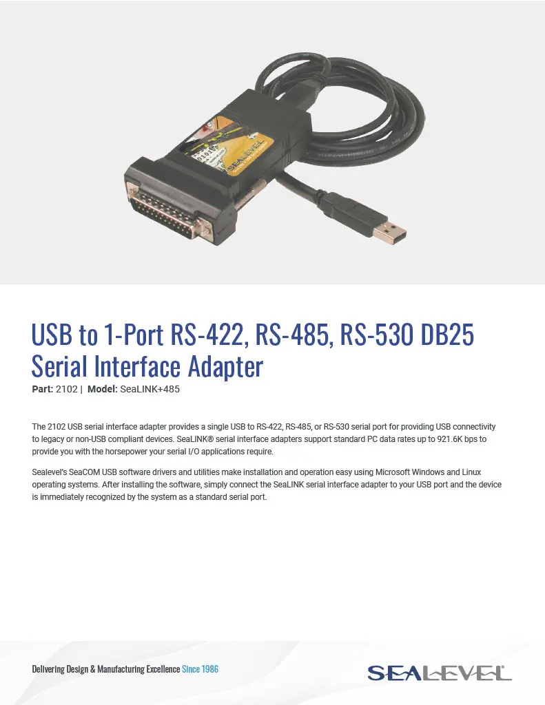 Sealevel USB 1-port Serial Adapter Datasheet