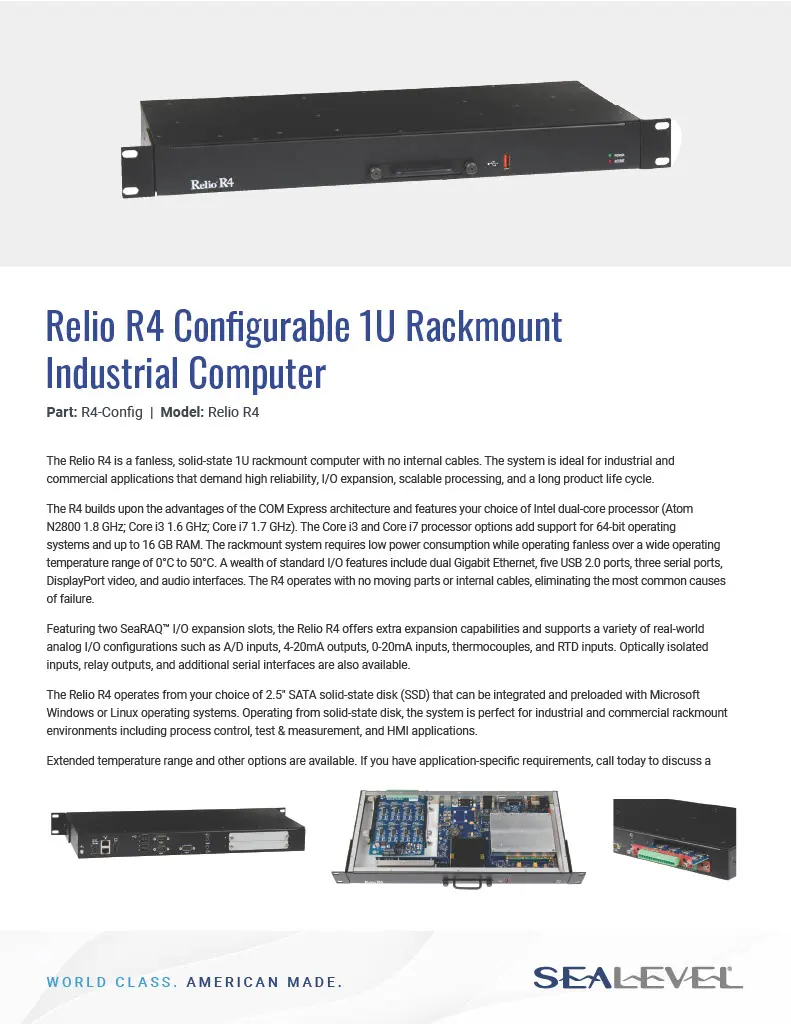 Sealevel Relio R4 Rackmount Industrial Computer Datasheet