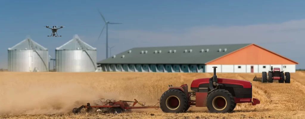 Autonomous farming equipment in use