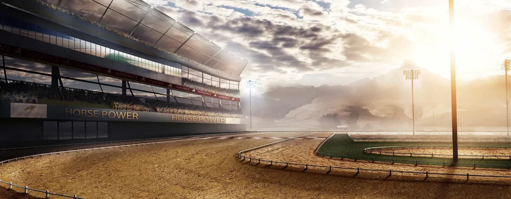 empty race track with stadium lights 3d rendering