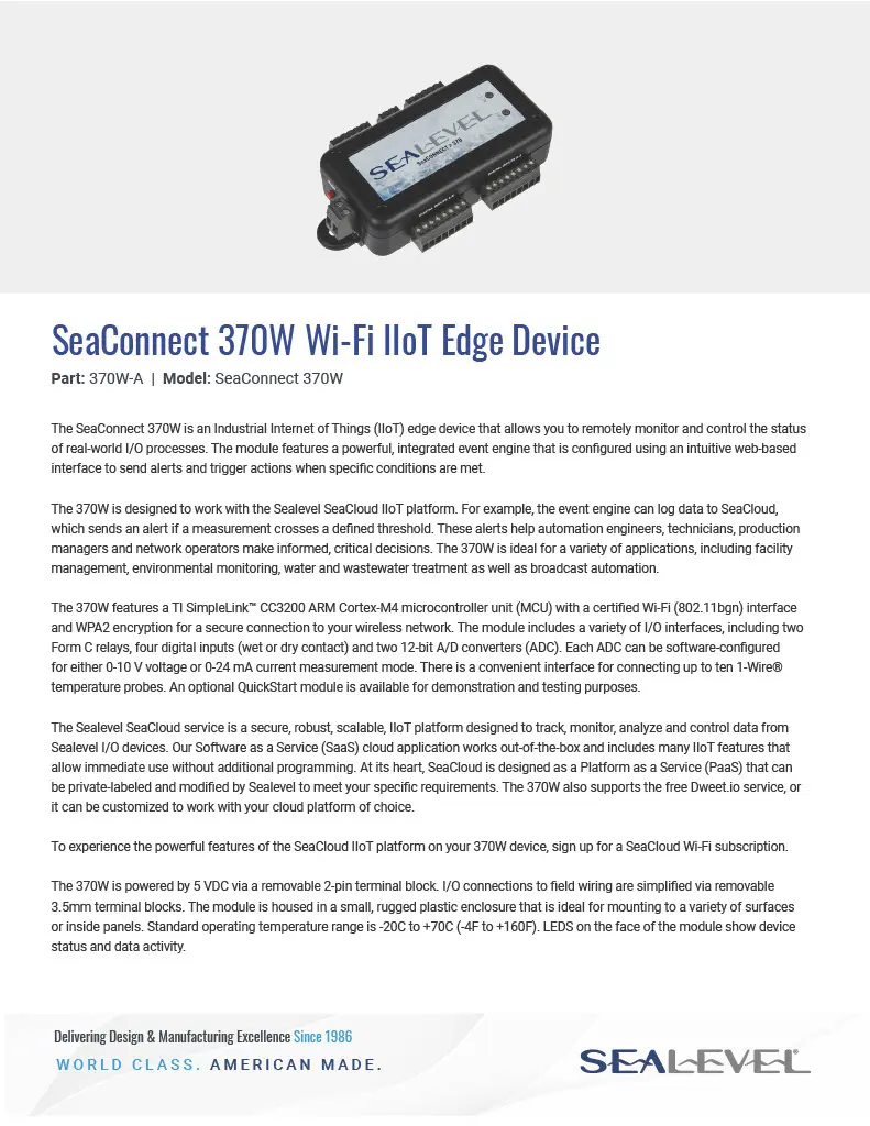 Sealevel SeaConnect 370W Datasheet