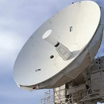 Radar dish pointing at sky