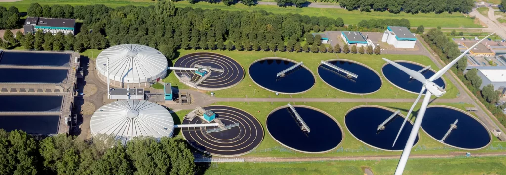 aerial view of water management and treatment plant