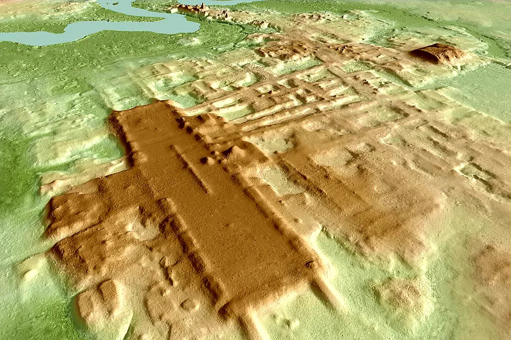 Lidar image of the Aguada Fénix Mayan ruins. The ruins were uncovered through the use of lidar.